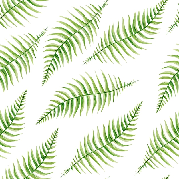 Tropical fern watercolor seamless pattern