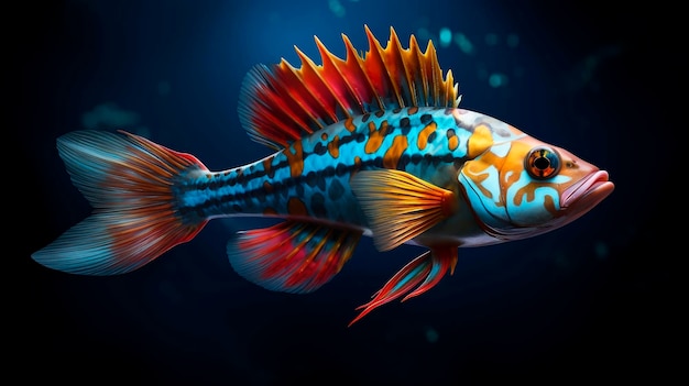 Photo tropical fish in the aquarium beautiful underwater world 3d rendering