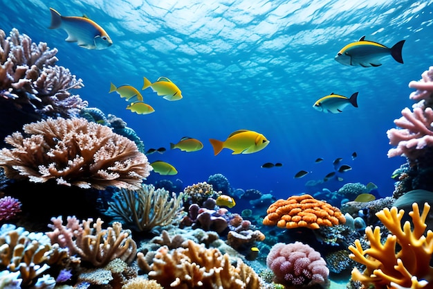 Tropical fish over coral reef