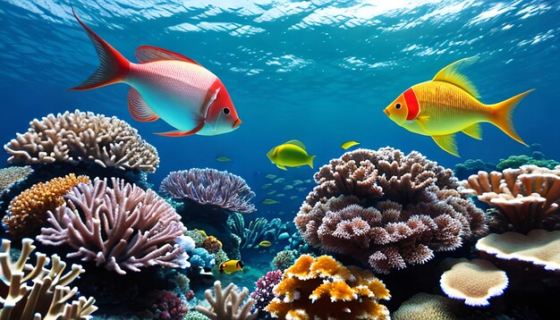 Tropical fish over coral reef