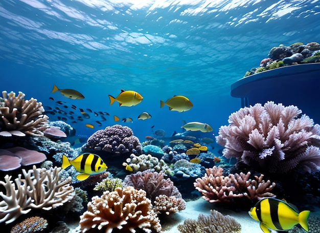 Tropical fish over coral reef