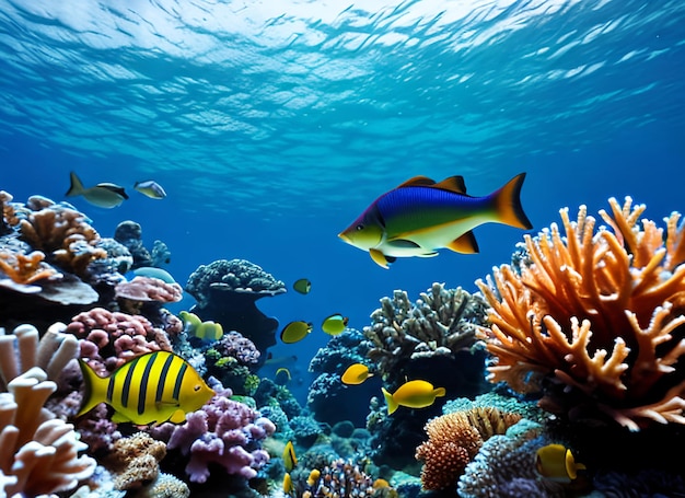 Tropical fish over coral reef