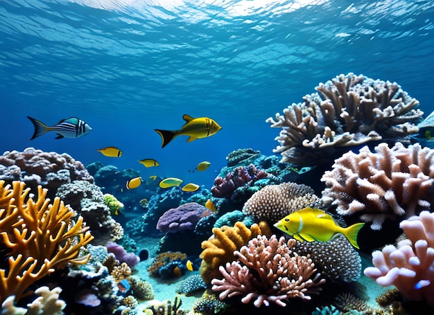 Tropical fish over coral reef