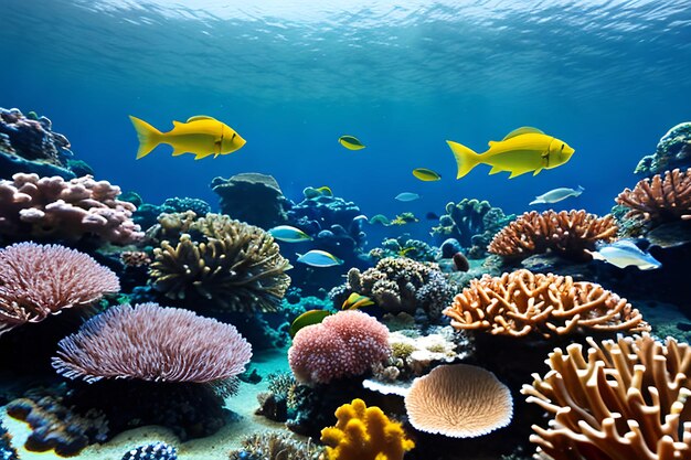 Tropical fish over coral reef