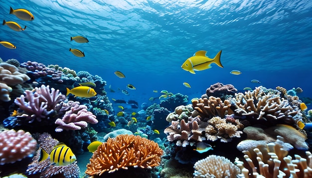 Tropical fish over coral reef