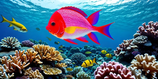 珊瑚礁の上にある熱帯魚
