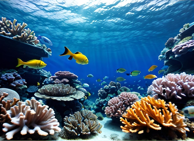 Tropical fish over coral reef