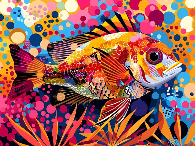 Foto pesci tropicali creati con tessuto vibrante e collage di carta illustrazione decorazione di sfondo di tendenza