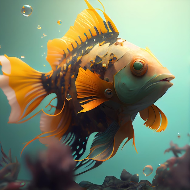 Tropical fish in the sea Underwater world 3d render