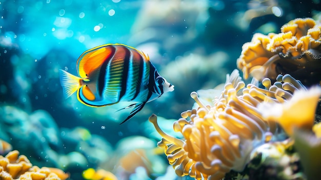 Tropical Fish Swimming in Coral Reef