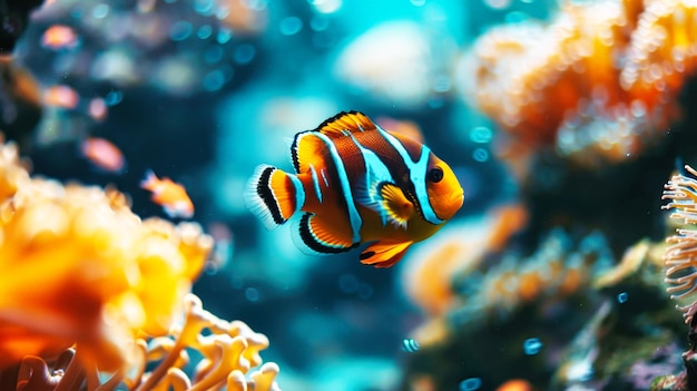 Tropical Fish Swimming in Coral Reef