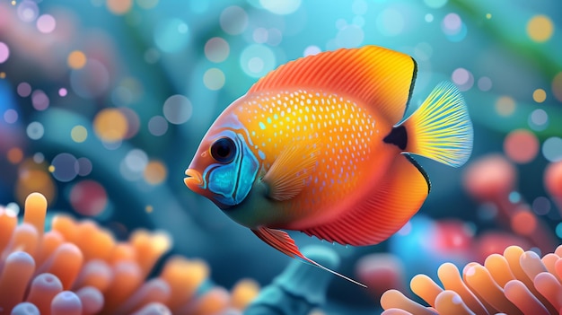 Photo a tropical fish swims in the sea a marine animal that is a small ornamental species a discus and a symphysodon modern illustration with white background and colored flat modern illustration
