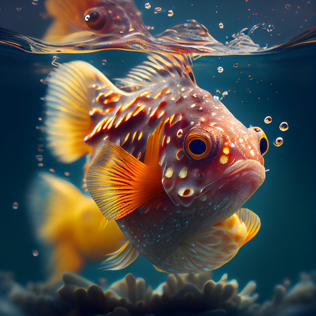 Tropical fish in the water 3d illustration Underwater world