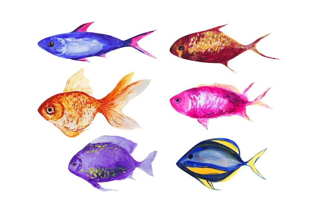 Tropical fish watercolor set.