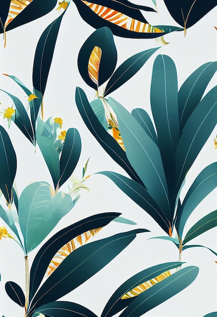 Tropical floral colorful pattern green leaves with details copy space mockup