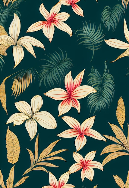 Тропический цветочный красочный узор зеленые листья с деталями копией пространства макет