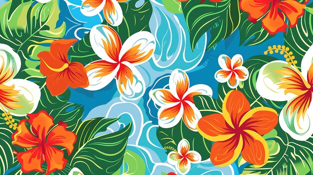 Photo a tropical floral pattern with hibiscus flowers