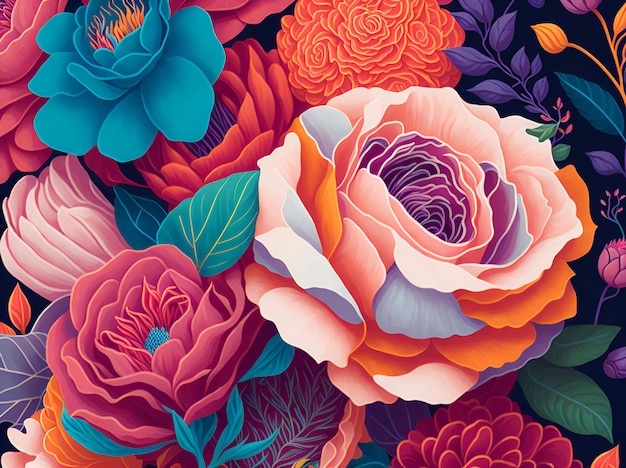 Тропический цветочный фон в стиле живописи с летним цветочным акварельным дизайном цветочных обоев