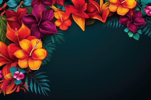 a tropical flower background with bright colors and a butterfly.