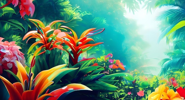 Foto illustrazione di sfondo di un bouquet di fiori tropicali