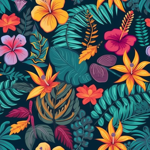 Tropical flowers on a dark background.