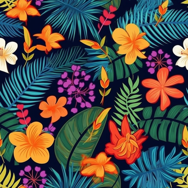 Tropical flowers on a dark background.