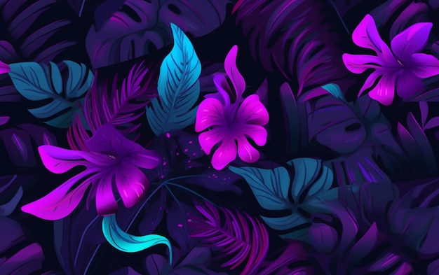 Тропические цветы на темном фоне.