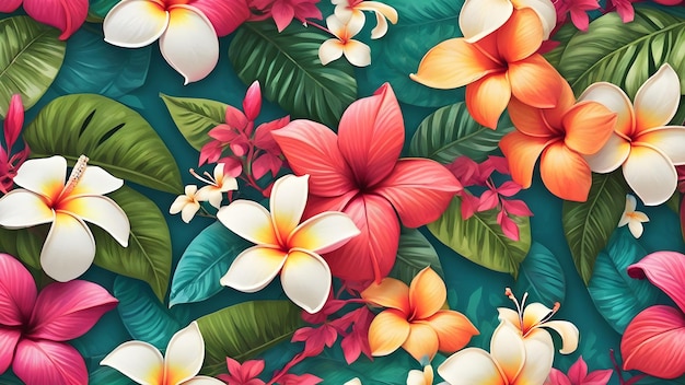 Tropical flowers fabric pattern