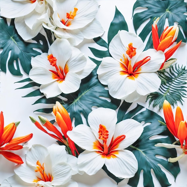 Photo tropical flowers pattern background colorful