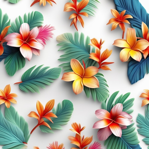 Photo tropical flowers pattern tiling background texture