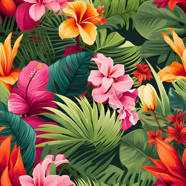 Tropical flowers seamless pattern wallpaper background ai generated