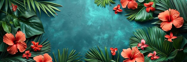 Foto tropical flowers summer concept kleurrijke platte banner afbeelding voor website achtergrond