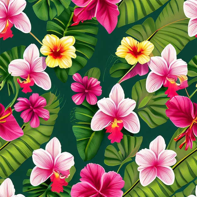 Tropical Flowers vibrant seamless pattern