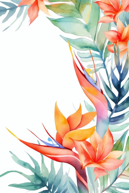 Tropical flowers on a white background.