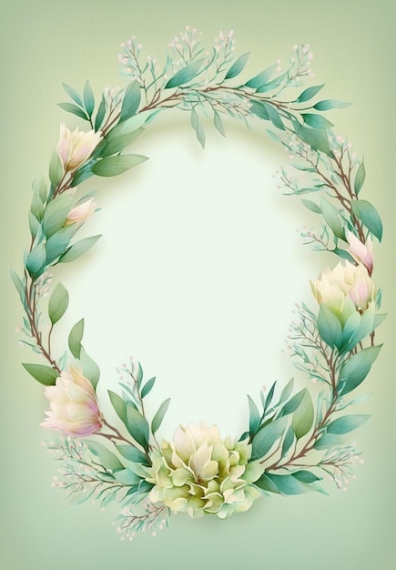 Tropical flowers wreath artistic leaves Leaves minimalistic invitation invitation AI generative