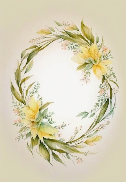 Tropical flowers wreath artistic leaves Leaves minimalistic invitation invitation AI generative