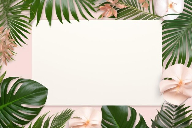 Tropical foliage background with blank card AI generated