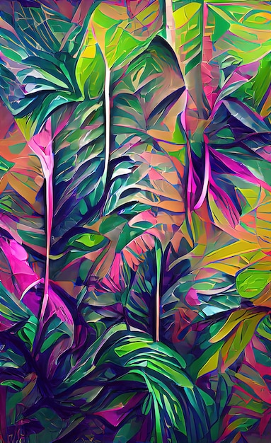 Tropical foliage banana leaves jungle palm tree monstera Colored leaves tropical floral background an element of textile design and decoration 3d illustration