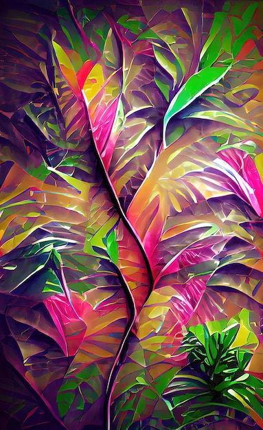 Fogliame tropicale foglie di banana giungla palma monstera foglie colorate sfondo floreale tropicale un elemento di design tessile e decorazione 3d illustrazione