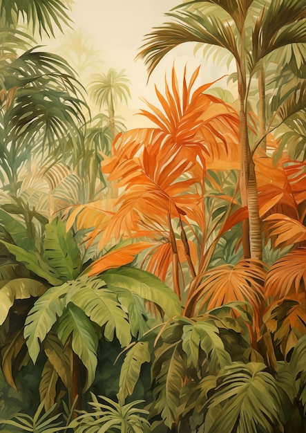 Tropical Foliage Painting with Palm Trees