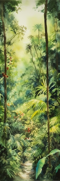 Photo tropical forest aerial view in watercolor