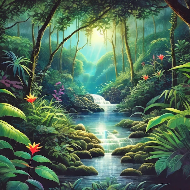 tropical forest jungle background with tropical leaves and trees tropical forest jungle backgro