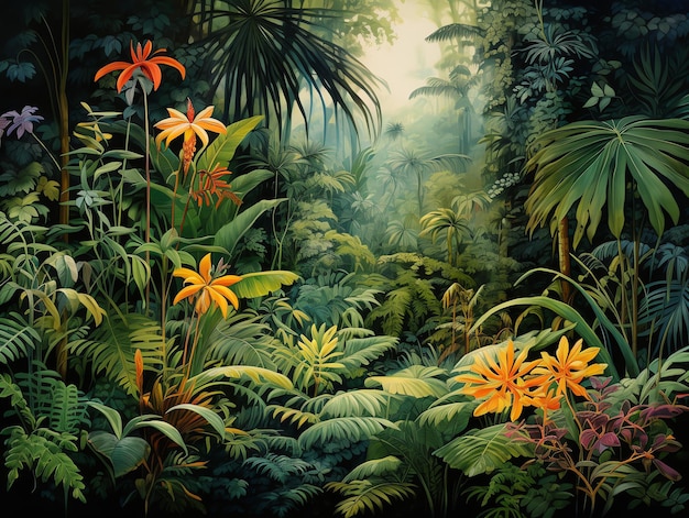 Foto pittura forestale tropicale acquerello per la parete arte sfondo carta da parati