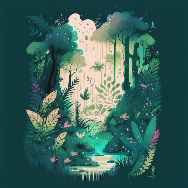 Tropical forest Watercolor style Generative AI