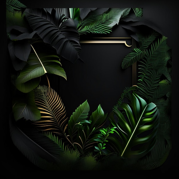 Tropical forest with a square frame on black background