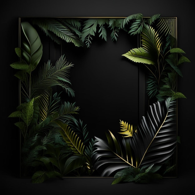 Tropical forest with a square frame on black background