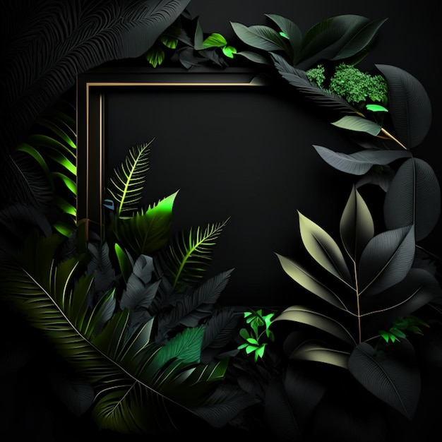 Tropical forest with a square frame on black background