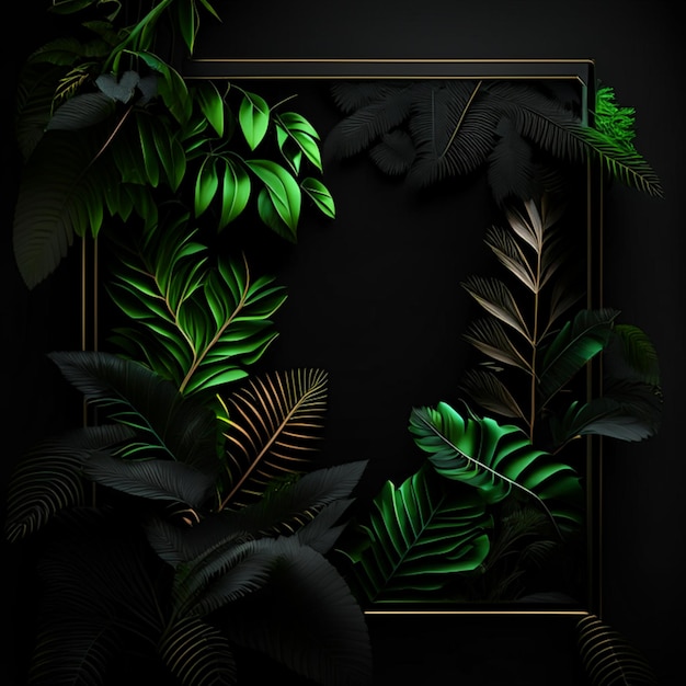 Tropical forest with a square frame on black background