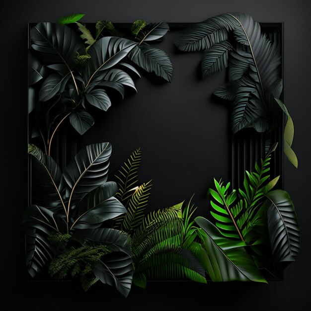 Tropical forest with a square frame on black background