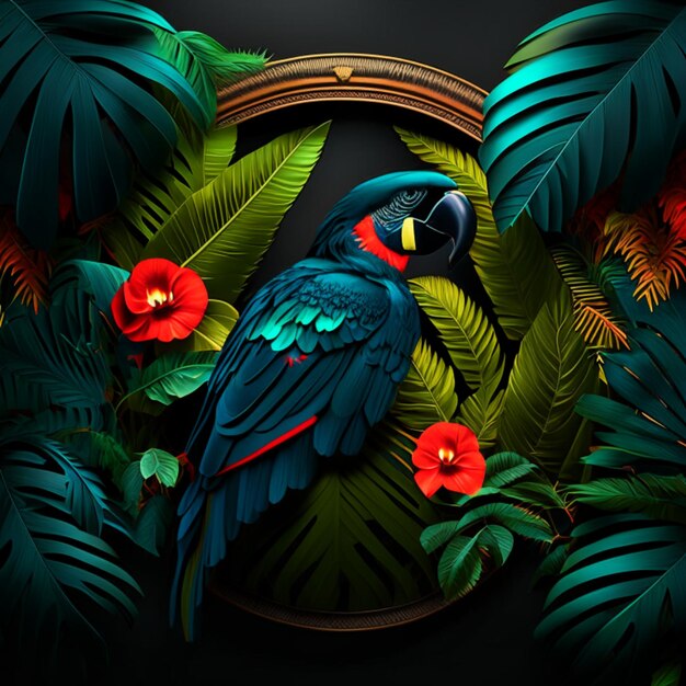 Tropical forest with a square frame on black background